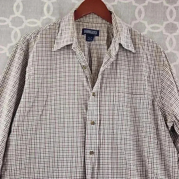 Lands' End Button Down Plaid Men's Dress Shirt 16.5 -36 Tall - Picture 2 of 7
